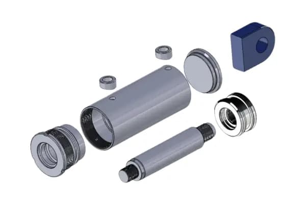 Vue éclatée d'un vérin hydraulique double effet